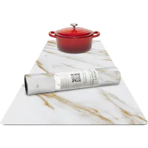 Heat Resistant Table Runner and Trivet For Hot Dishes-Waterproof Hot Plates to Protect Table and Countertop-Kitchen & Dining 350F Heat Protector 40-White Golden Marble