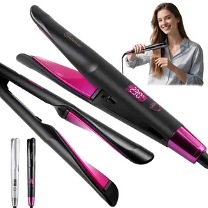 2-in-1 Hair Straightener and Curling Iron: Twist Flat Iron Curler for Curl Wave Straighten - Ceramic Straightening Iron Dual Voltage
