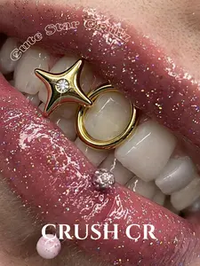 CRUSH CR 1pc 18K Gold Plated Copper Star Grillz, Zircon Inlaid, Hip-Hop Unisex Tooth Jewelry, Tooth Gem, for Black Women, Girls & Men, Teeth Accessory Suitable For Parties, Street Style & Daily Wear, Music Festivals, Date Night