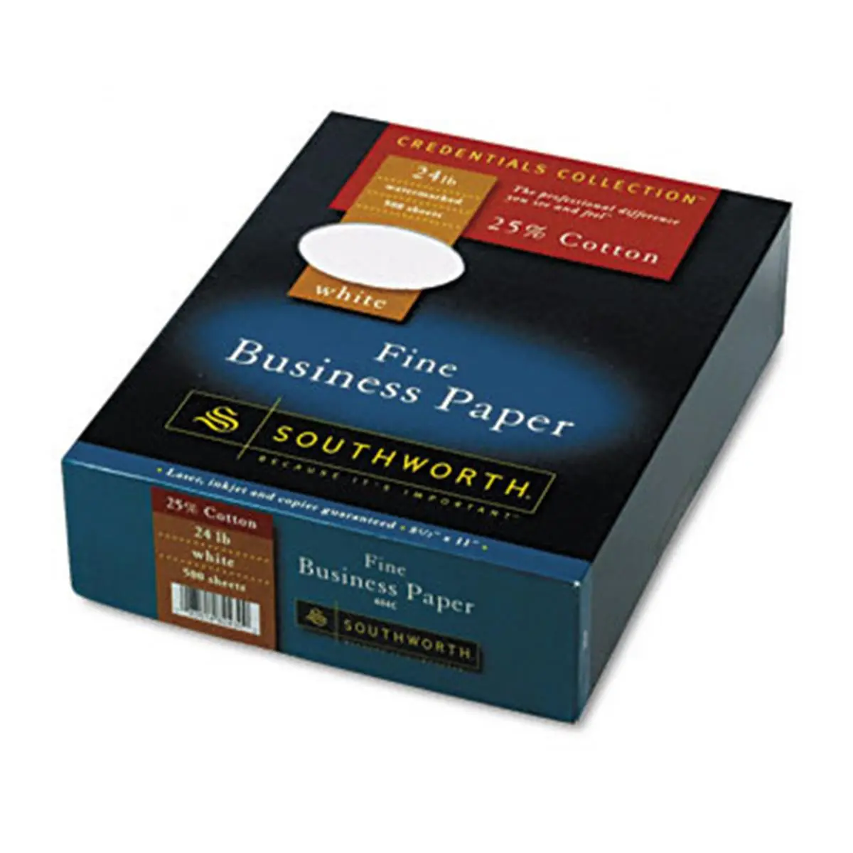 Southworth 404C Credentials Collection 25% Cotton Fine Business Paper - White, 24lb, Letter Size, for Printing, 500 Sheets, Fine Paper