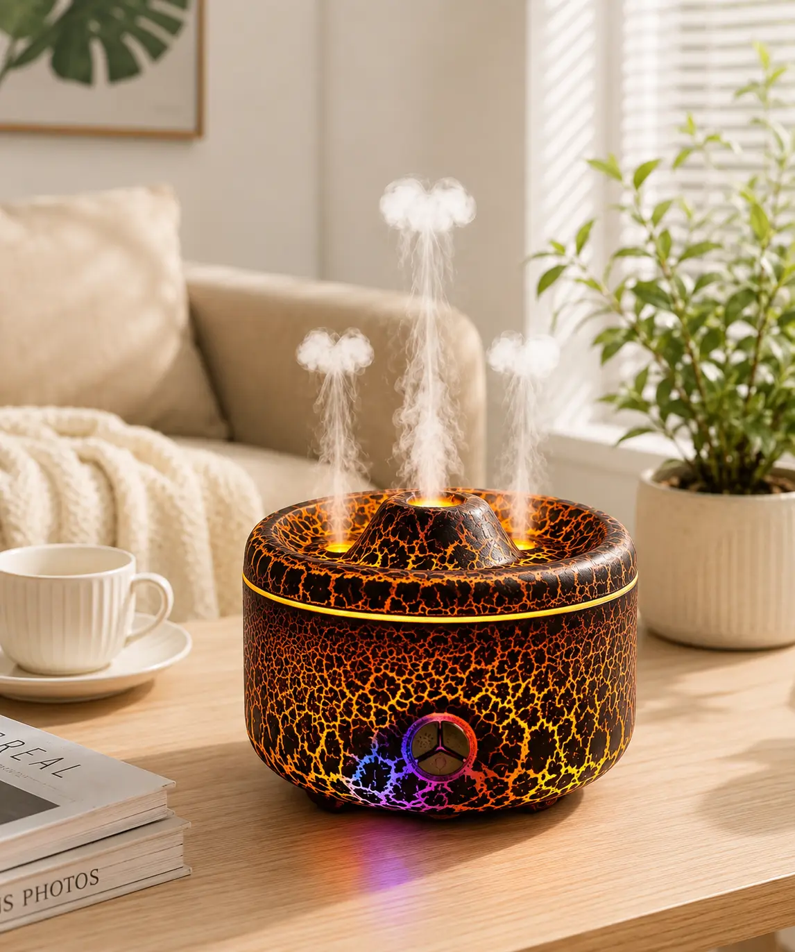 Volcano Aroma Diffuser Humidifier - Ultrasonic Cool Mist, Realistic Mist Effect, LED Ambient Glow, Compact Tabletop Fit, Quiet Diffuser for Home, Home Decor, Christmas Gift (Indoor Recreation Essential)