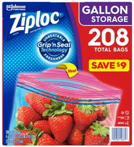Ziploc Gallon Storage Bags with New Stay Open Design 208 ct Grip'n Seal Technology Freshness Unbeatable Grip'n Seal Technology