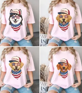 Cool Patriotic Dogs USA 250 Graphic Tee, 50 Breeds America's 250th Anniversary T-Shirt, Puppy Shirt, Baby Pink Cozy Gildan Unisex Pet Lover Gift