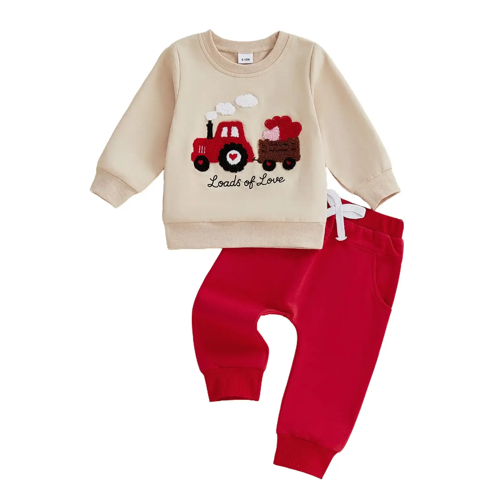 Babamoon Toddler Boys' Casual Cotton Blend Valentine's Day 2-Piece Set Outfit - Black Long Sleeve Truck Embroidery Letter Detail Pullover & Drawstring Pants, Newborn Baby Boy Clothes