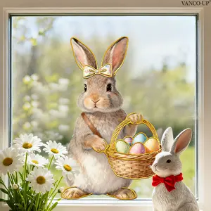 A set (30*40cm) of Easter bunny and egg window stickers to decorate the living room, room window stickers, decorate bathroom windows, shop windows, glass doors, self-adhesive door stickers GA20034