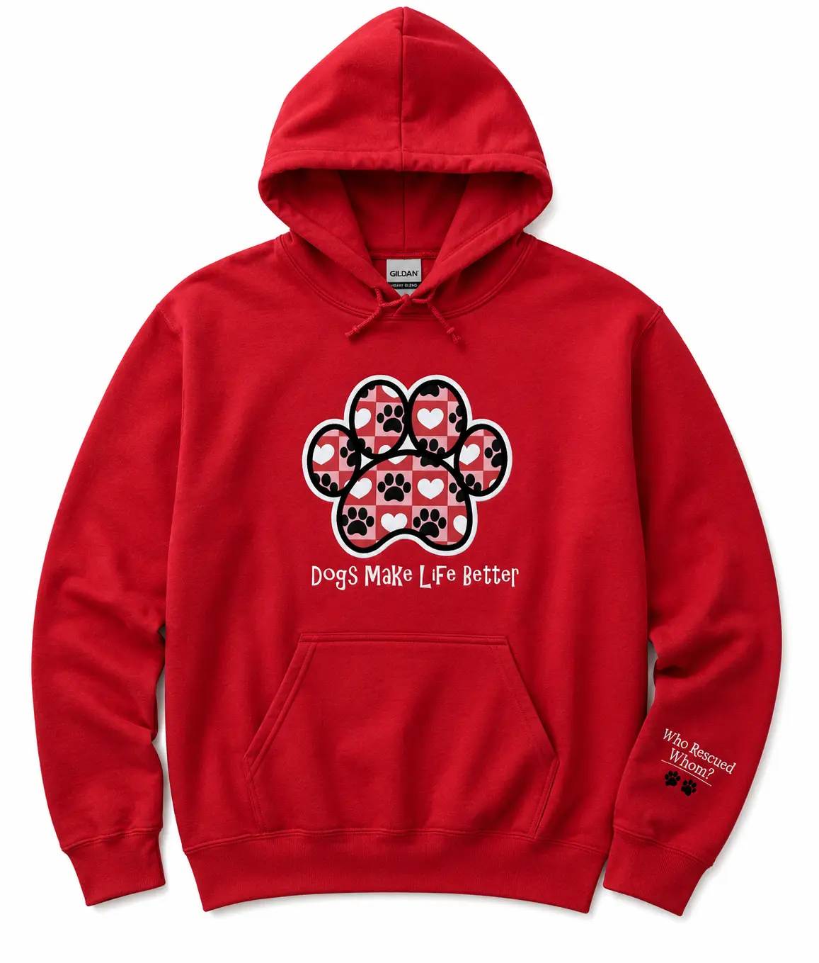 . Embroidered heart  Paw Hoodie Colors Red and Black hoodies Menswear Small