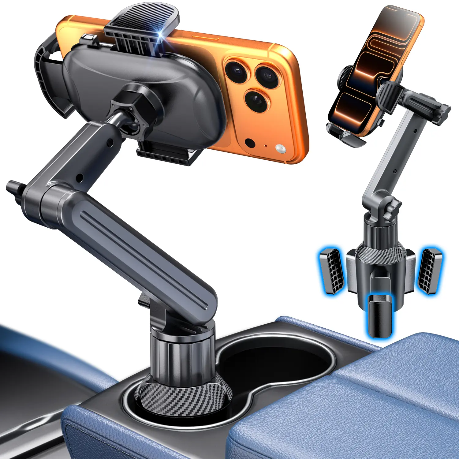 eSamcore phone holder for Car Mount 15" Height Car Cup Holder Phone Mount Heavy-Duty Holders for Car Truck Cup Holder for 4.7”-7” Cellphone Stand Phone Holder iPhone Samgsun Google Car Gadgets Car Accessory