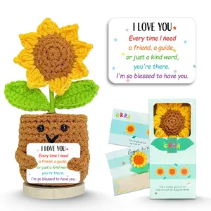 Crochet Potted Sunflower Plant, Mini Cute Emotional Positive Succulent Doll Ornament, Knitted Potted, Gifts for Girlfriend Mom, Deals for you