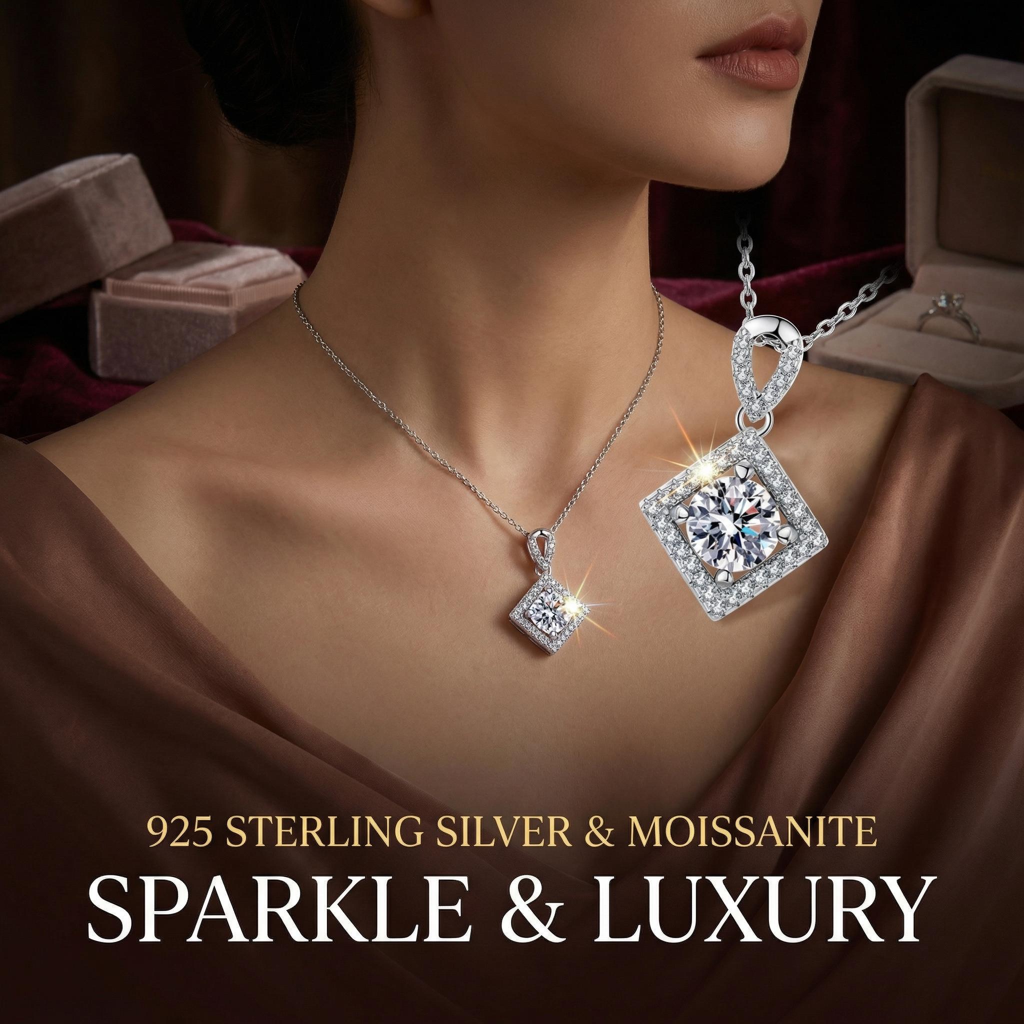 Luxury Moissanite Pendant Necklace in 925 Sterling Silver – Elegant, Timeless, High Brilliance Jewelry for Women”