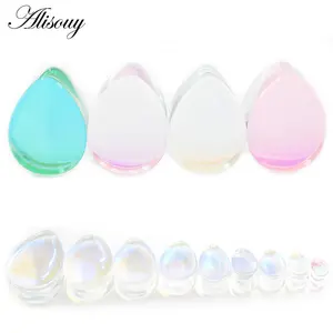 Alisouy 1PC Glass Pink Purple AB Colorful Water Drop Ear Tunnel Plugs Expanders Stretcher Gauges Earrings Piercing Body Jewelry
