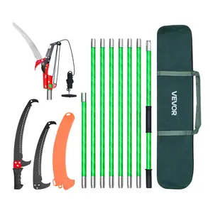 fathersdaygift VEVOR Manual Pole Saw, 3.87-27 ft Extendable Pole Tree Pruner with Scissors, Sharp 65Mn Steel Blade, Lightweight Fiberglass Handle Pole, for High Branch Trimming, Pruning Tool for Palms and Shrubs