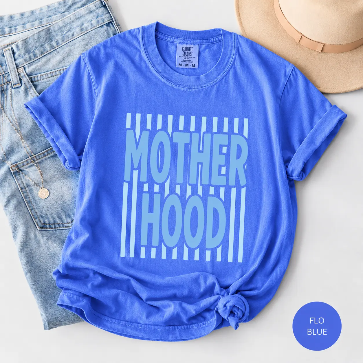 Comfort Colors Women's Short Sleeve Soft Cotton Casual Graphic Top - Preppy Mama Motherhood Striped Design, Round Neck, Loose-Fitting, Mom of Girls Mother's Day Gift, TrendWear USA, Streetwear Everyday Tee, T Shirts Women