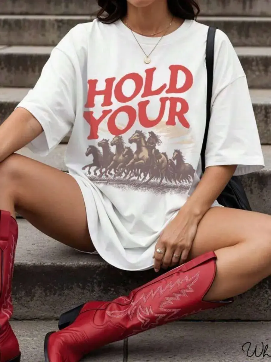New Summer 2026 Collection,Hold Your Horses Shirt  Western Graphic Tee  Country Concert Outfit  C (2),Sizes: S–7XL |   Ships Within 24 Hours