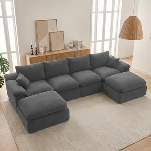 【2-7 Packages】112" -142‘’Cloud Sectional Couch, Boneless Couches for Living Room, L Shaped Couch with Convertible Ottoman, Modular Sectional Sofa with Deep Seat, Comfy Soft Cushions, No Assembly