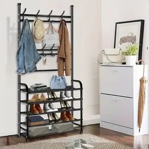 Portable Clothes Rack, Heavy Duty Metal Garment Hanger Stand with Hooks, Collapsible Coat Tree for Home Bedroom Closet Organizing