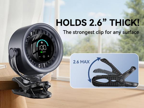 4000mAh Rechargeable Portable Clip on Fan-100-Speed Touch Control, LED Display, 360° Rotate Quiet Turbo Desk Fan, Small Battery Operated USB Fan for Stroller Bed Travel Camping Golf Gym