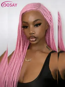 Dosay Pink Colored Side Part Braided Wigs Orange Cornrow Box Synthetic Full Lace Front Wig 36 inch Knotless Full Hand Tied Braids for Black Women