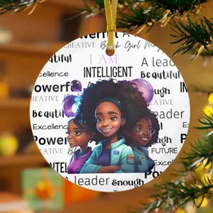 Printify Black Girl Magic Beveled Edge Glass Ornament - 3.5 in Diversity Themed Hanging Christmas Tree Decoration, Inspirational Gift for Girls, Holiday Stocking Stuffer