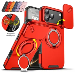 ROTUNOE Magnetic Case for iPhone 17 Pro Max 17 Air 16 15 14 13 Pro Max Rotating Ring Holder Stand Case Slide Camera Lens Protective Cover compatible Mag Safe