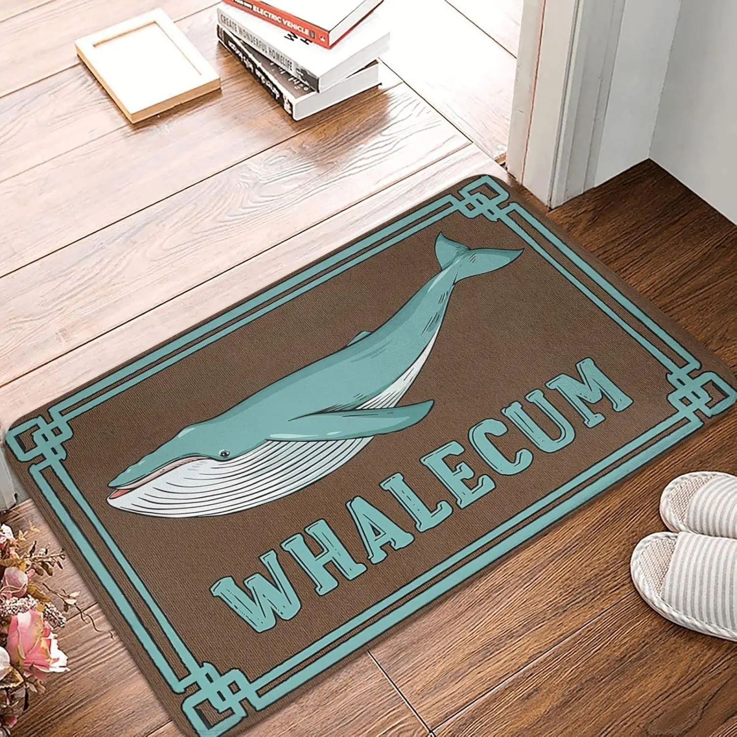 Funny Doormat Whalecum Welcome Doormat Entrance Floor Mat Rug Indoor/Front Door/Bathroom/Kitchen and Living Room/Bedroom Mats Rubber Non Slip Front Door Mat 30X18 Inch