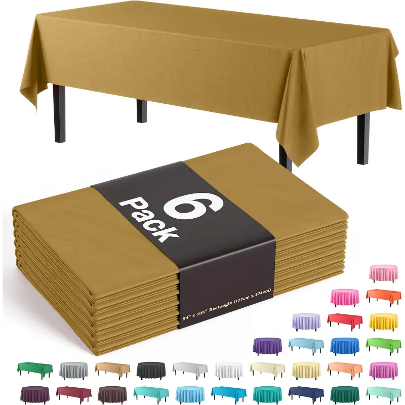 Party Solids 6-Pack Premium Plastic Tablecloth 54in. x 108in. Rectangle Plastic Table Cover - Light Blue