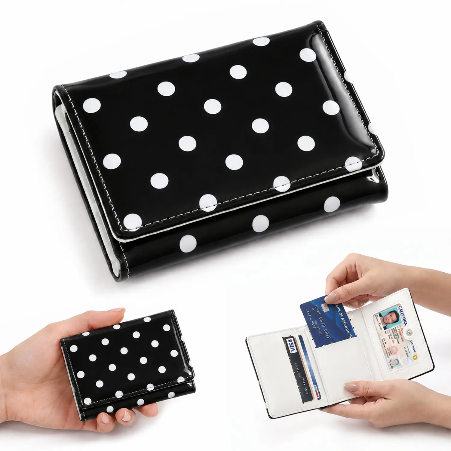 Women's Cute Mini Card Wallet,Polka Dot Wallet Small Compact Wallet Aesthetic Card Holder ID Window for Women Christmas Gift for Teen Girl,RFID Blocking Wallet,Summerfinds