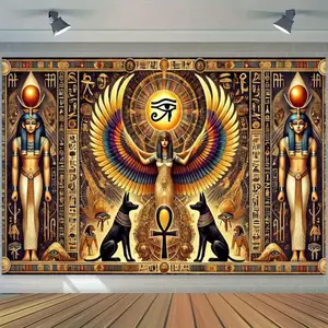1PC,2D Flat Egyptian Style Mysterious Religious Tapestry, Isis Goddess Ankh Symbol Backdrop, Bedroom Living Room Decorative Hanging Cloth, Exotic Cultural Art Tapestry, Photography Live Streaming Back