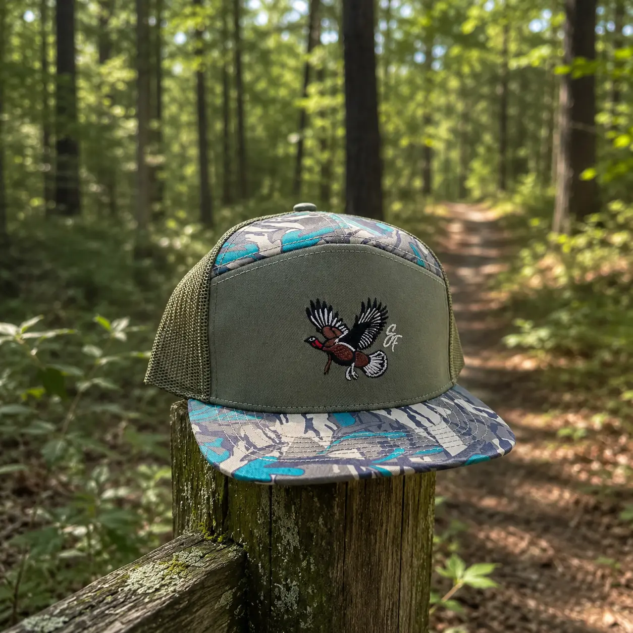 Flying Pheasant SF Hunting Trucker Hat, Embroidered Game Bird Camo Flat Bill Snapback Cap, Upland Bird Hunting Mesh Hat, Outdoor Hunting Hat for Men, Hunter Gift