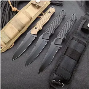 Fixed Blade Knife 4.5 Inch Flat Edge Half Toothed Blade, Aluminum Alloy Handle, Nylon Sheath, Stainless Steel Meat Cutting Knife Utensils
