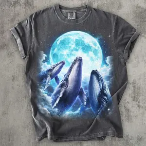 90s Retro Whales Vintage Graphic Tee Shirt, Sea Animal Moon Midnight Tshirt, Ocean Nature Shirts, Sealife, Ocean, Whale, Comfort Colors Tees