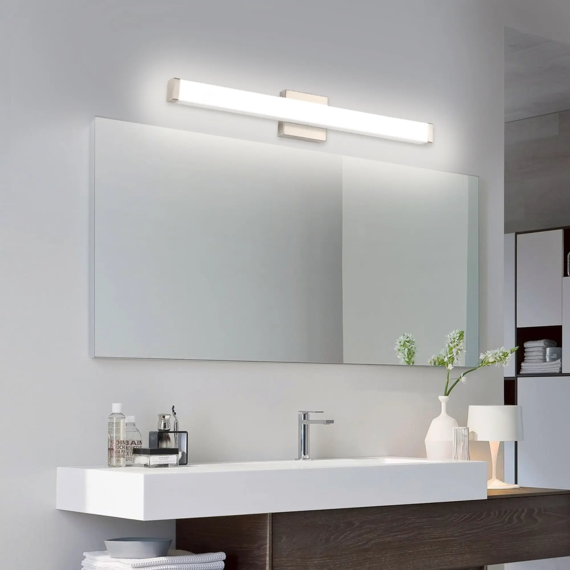 YHTlaeh Modern Bathroom Vanity Light 33.5inch 18W,Brushed Nickel Square LED Bathroom Light Fixture Over Mirror,Brushed Nickel Bar Vanity Light For Bathroom Mirror Restroom(ETL/FCC Certificated,IP44)