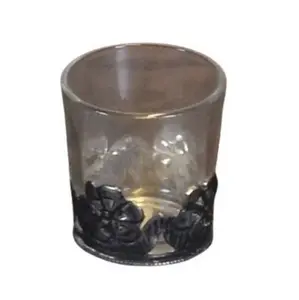 Vintage Moroccan Glass Votive Holder With Metal Design