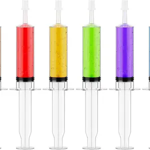 50-Pack 1.5oz Halloween Jello Syringe Cups, Lidded Medium Containers, Plastic Shot Glasses, Perfect for Halloween, Thanksgiving, Christmas Parties
