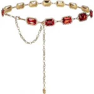 Bling Glass Diamond Chain Belt for Women, Retro Western Style Metal Belt for Dresses & Costumes