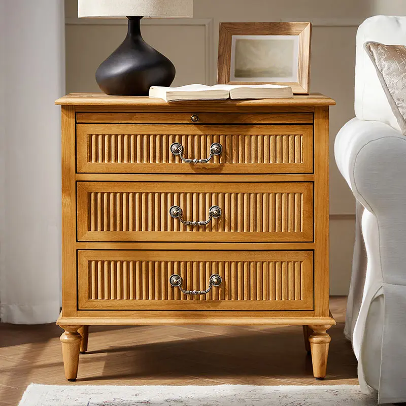 HULALA HOME Farmhouse Solid Wood End Table with Power Outlets, Bedside Table with Drawer, Pull-Out Tray and Spindle Legs, Rustic Nightstand with Storage for Living Room and Bedroom
