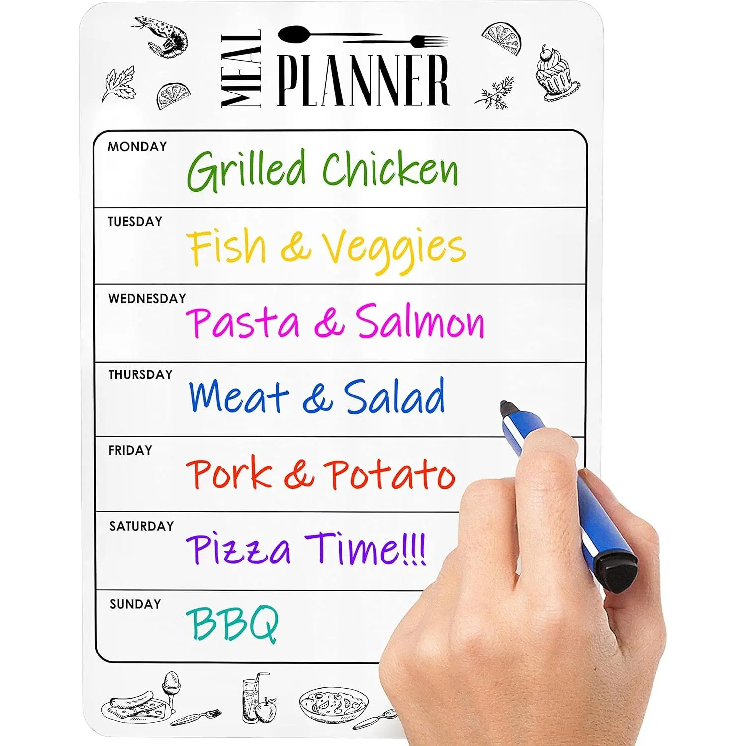 Dry Erase Magnetic Meal Planner for Refrigerator A4 (8.5x12 inch) - Magnet Weekly Menu Board for Fridge - Magnetic Menu White Board - Fridge Meal Planner Magnet - Dinner Meal Planner Dry Erase Board