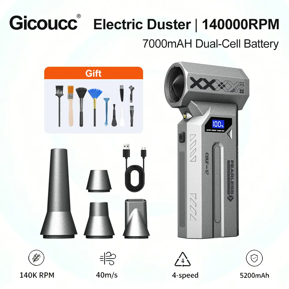 Cordless Electric Air Duster 140000RPM High-Speed Air Blower with Variable Speed and Fast Charging, Portable Cleaner for Keyboard, PC, Car Detailing, Home and Outdoor