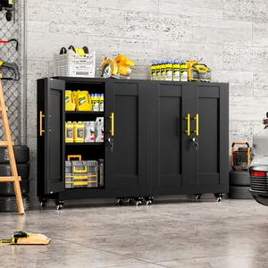35" Tall Metal Storage Cabinet with Lock and Wheels, Steel Tool Cabinet with 2 Door and 2 Adjustable Shelves, 35” Tall Lockable File Cabinet, Garage Cabinet, Rolling Cabinet for Home Office