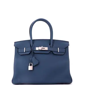 Pre-owned HERMÈS Leather Tote Bags REBAG Hermes Birkin Handbag Bleu De Prusse Togo with Palladium Hardware 30 by Rebag