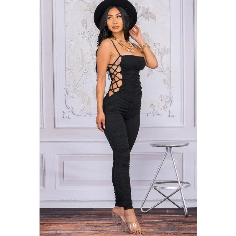 Ruched Jumpsuit With Waist Wrap