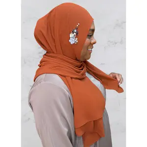 Spice Dragonfly Encrusted Hijab - Orange, Intricate Design, Elegant Style, Comfortable Fit