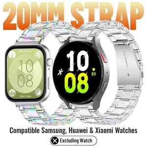 Universal 20mm Transparent Resin Watch Band for Samsung Galaxy Watches, Huawei Watch Fit 5, Xiaomi Watch Color Lightweight Strap
