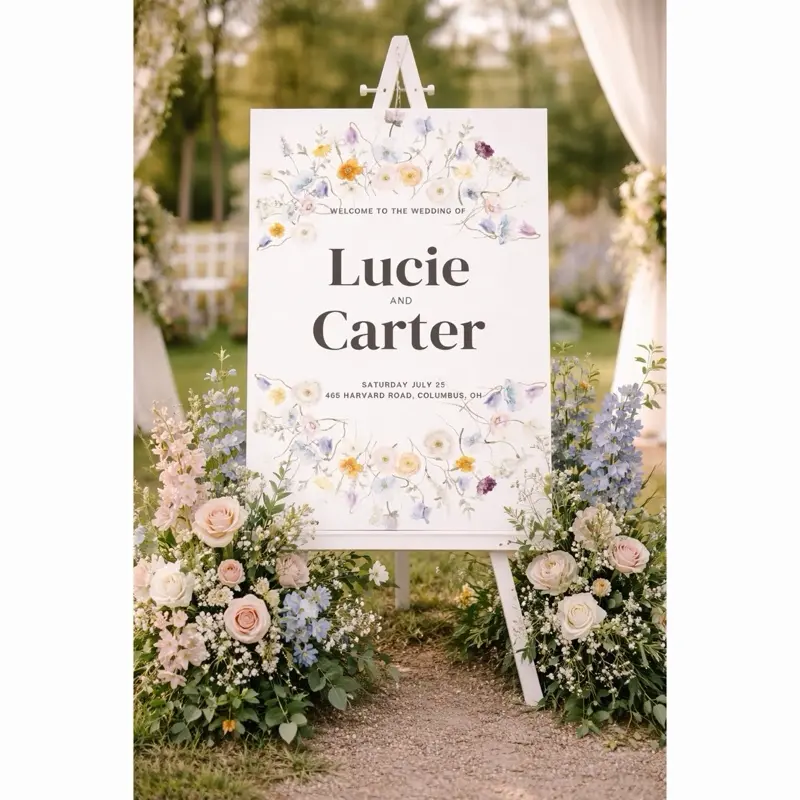 Personalized Floral Wedding Welcome Sign Canvas Garden Wildflower Decor for Ceremony & Reception 11x14 16x20 18x24 Sizes