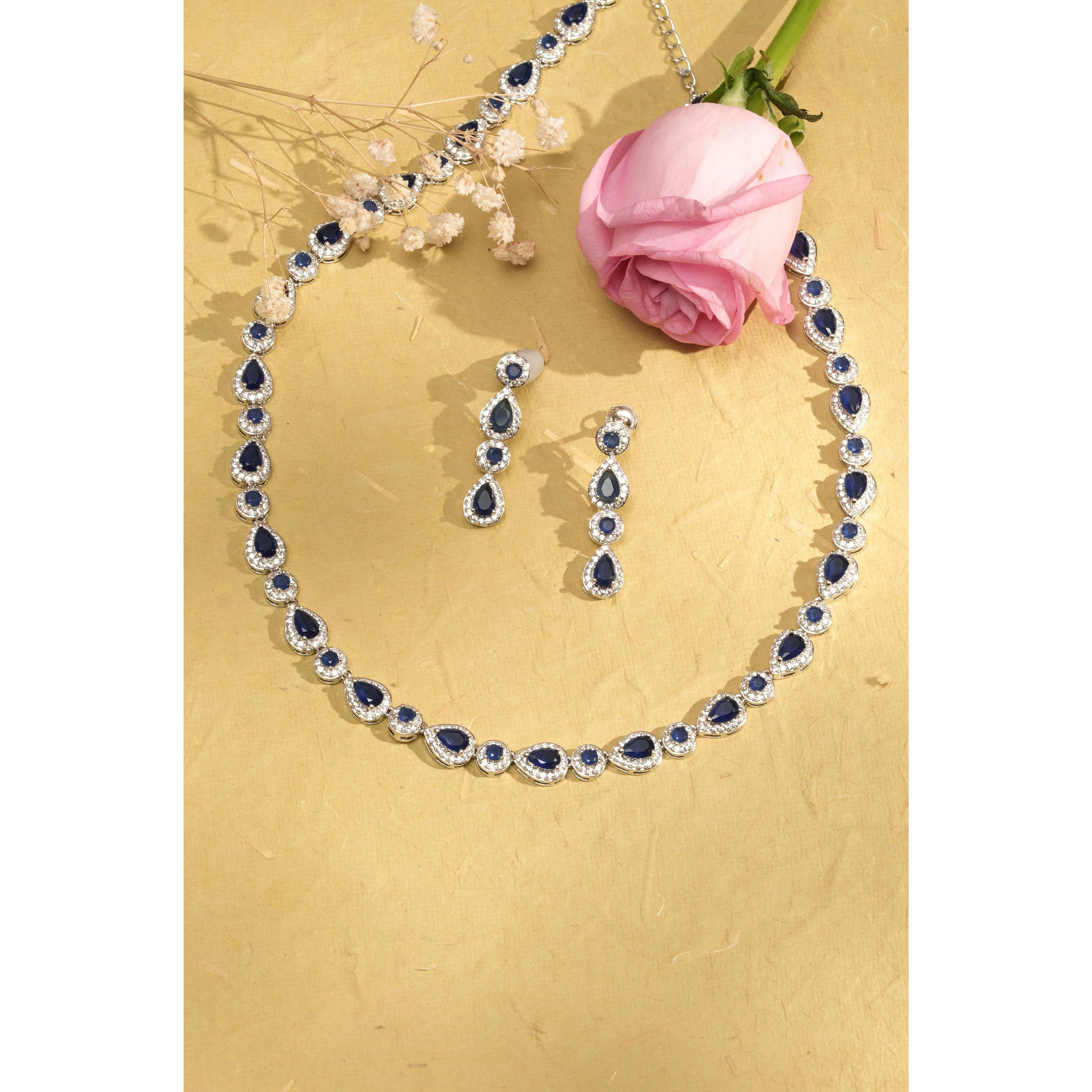 Aura All Over Necklace & Earring Set | Rhodium | Indian Jewelry | Mataari