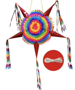 Extra Large Mexican Star Pinata with Red Cones and 30 Ft Rope - Holds 3 LBS of Pinata filler - 32" Piñata for Birthdays, Cinco de Mayo and Mexican Fiestas
