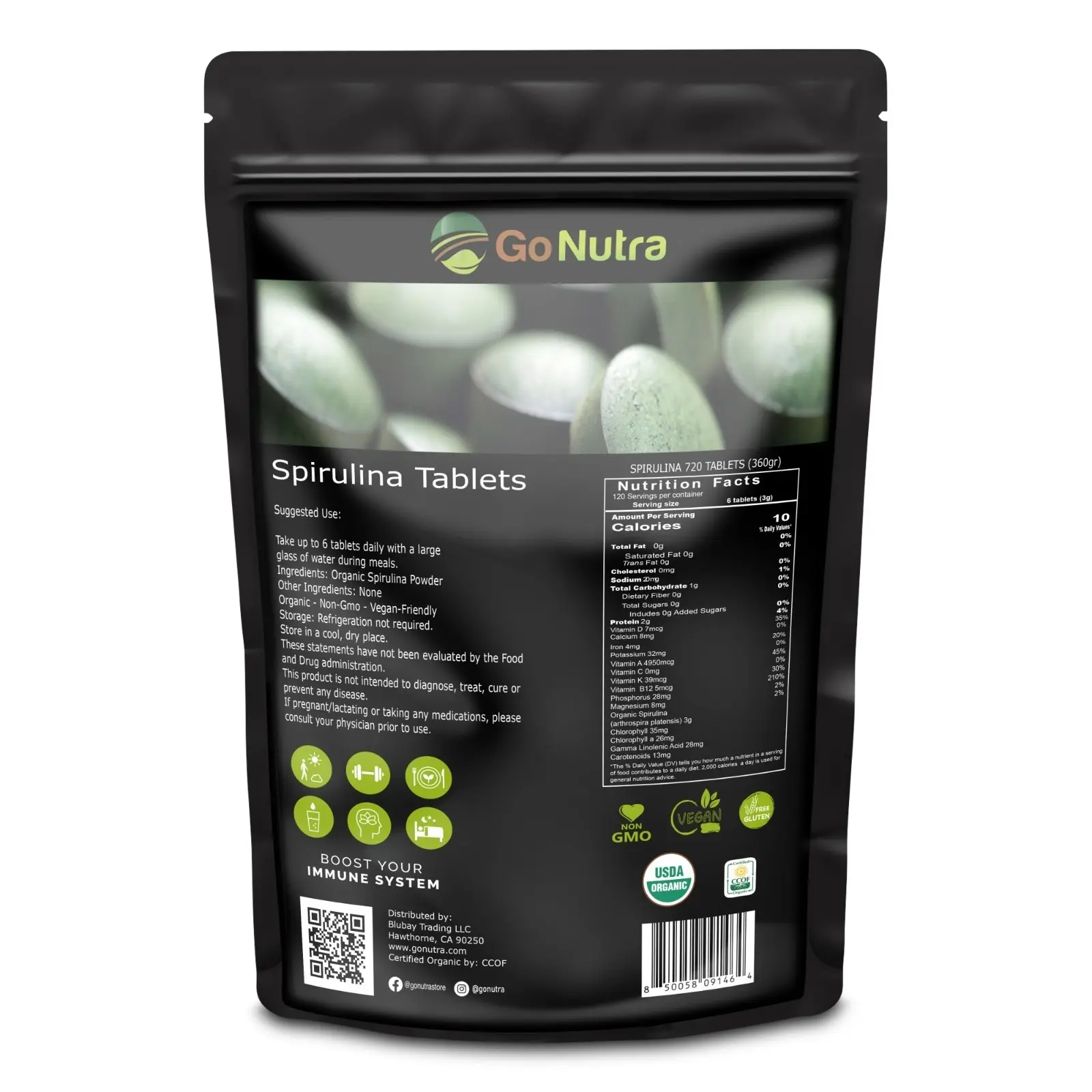 Organic Chlorella and Spirulina Tablets, 500mg, 720 Count, 50/50 Superfood Blend, 4 Month Supply, Plant-Based Green Algae Dietary Supplement for Daily Wellness, Nutrient Support and Antioxidant Benefits, Organic Formula for Adults