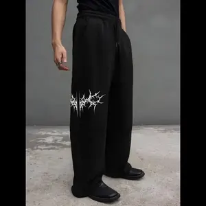 Men's Casual Sports Pants, Thorn Pattern Print Sweatpants, Drawstring Wide Leg Loose Fit, All Season Men's Fashion Long Pants, Clothes