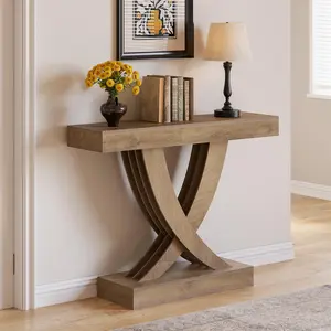TRIBEWOOD 43.3 Inch Entryway Table, Farmhouse Wooden Console Table Behind The Couch, Rectangular Sofa Table for Entrance, Hallway, Living Room, Foyer, Brown