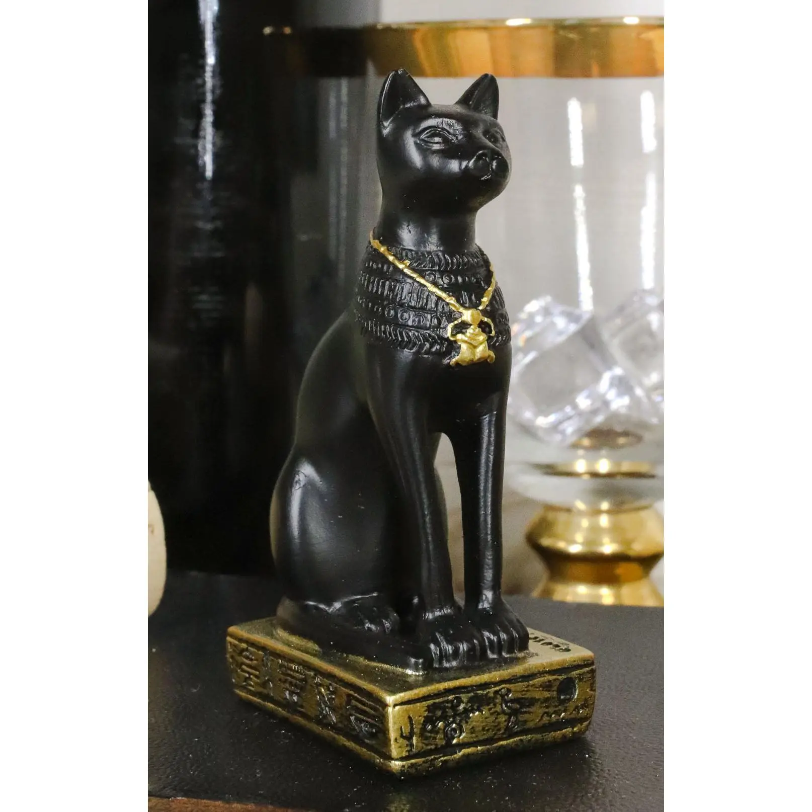 Ebros Egyptian Goddess Of Home Protection Bastet Cat With Scarab Necklace Figurine 3"H