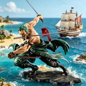 One Piece Roronoa Zoro Figure! Three Sword Style Battle Pose with Muscle Detail，Stunning Zoro Action Figure, Perfect Desk Decor for Otakus，Roronoa Zoro Three Sword Style Statue